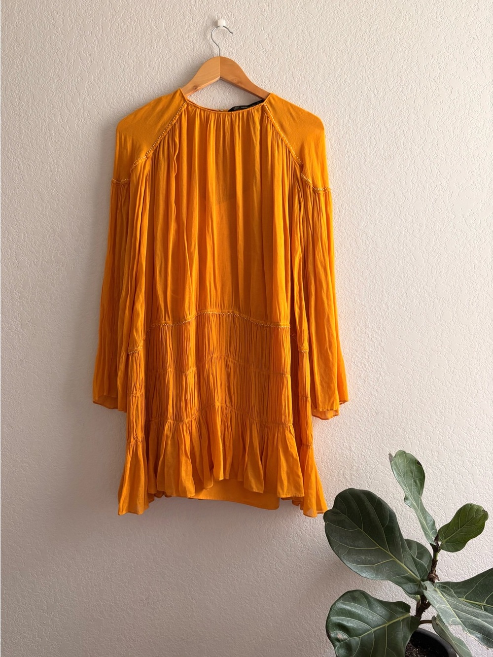 Retired Zara boho trafaluc collection long sleeve dress mustard size m